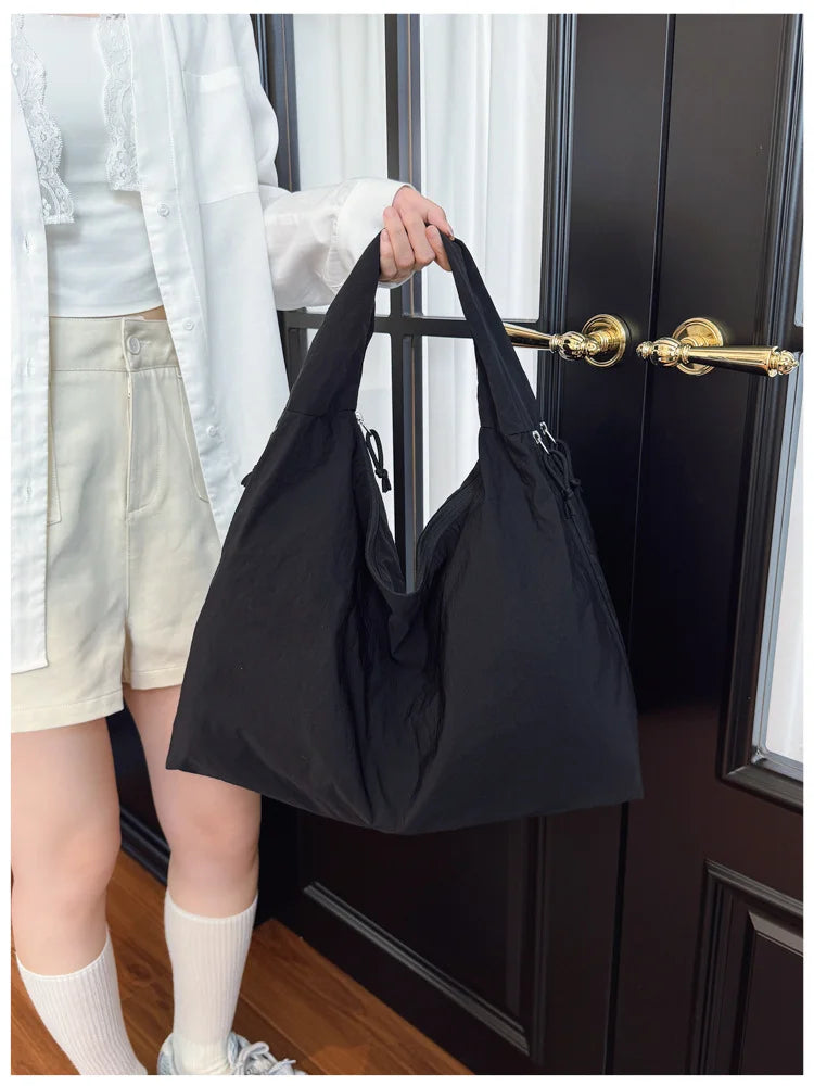 Women's Shoulder Bag - Soft Cloth Casual Tote With Zipper Closure, Large Capacity - ZOOMNSTORE