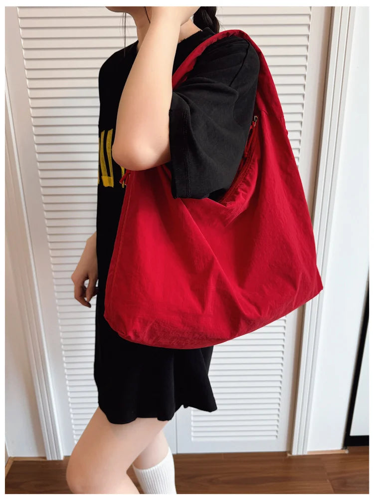 Women's Shoulder Bag - Soft Cloth Casual Tote With Zipper Closure, Large Capacity - ZOOMNSTORE