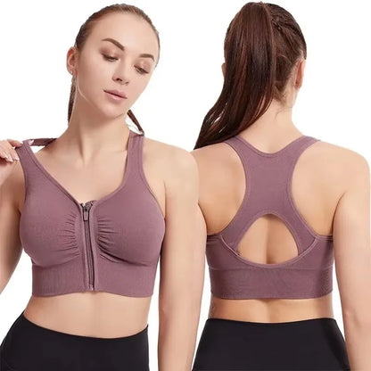 Women's Sports Bra - Plus Size Zipper Shock Resistant Bra with Gathered Brassiere Support - ZOOMNSTORE