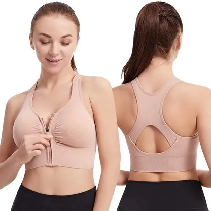 Women's Sports Bra - Plus Size Zipper Shock Resistant Bra with Gathered Brassiere Support - ZOOMNSTORE