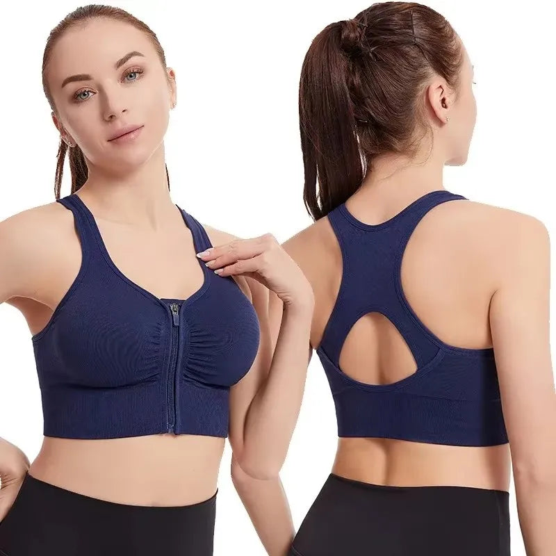 Women's Sports Bra - Plus Size Zipper Shock Resistant Bra with Gathered Brassiere Support - ZOOMNSTORE