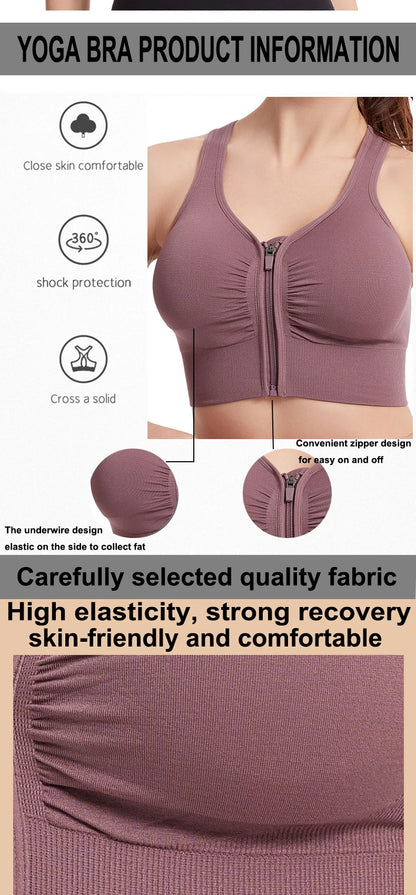 Women's Sports Bra - Plus Size Zipper Shock Resistant Bra with Gathered Brassiere Support - ZOOMNSTORE