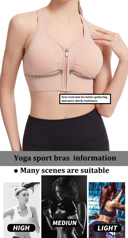 Women's Sports Bra - Plus Size Zipper Shock Resistant Bra with Gathered Brassiere Support - ZOOMNSTORE