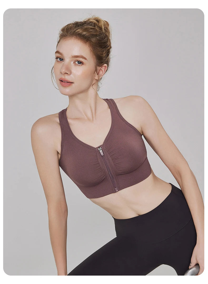 Women's Sports Bra - Plus Size Zipper Shock Resistant Bra with Gathered Brassiere Support - ZOOMNSTORE