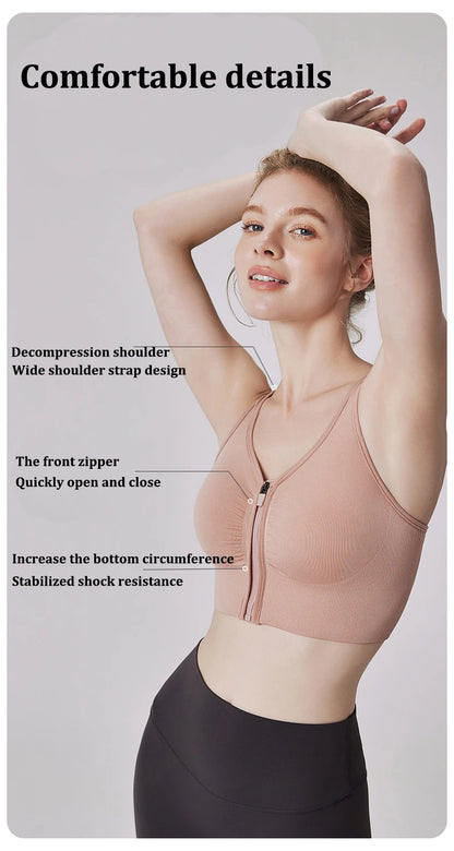Women's Sports Bra - Plus Size Zipper Shock Resistant Bra with Gathered Brassiere Support - ZOOMNSTORE