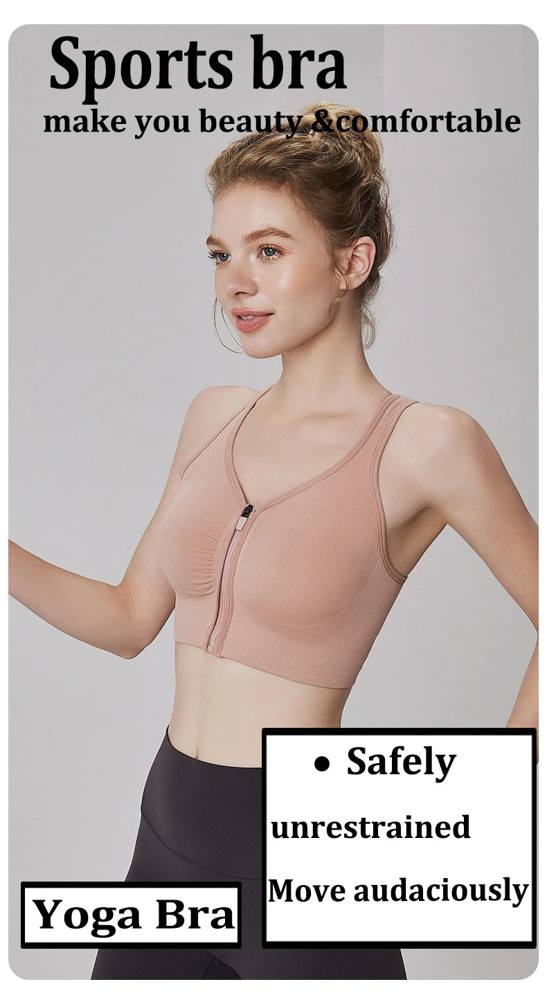 Women's Sports Bra - Plus Size Zipper Shock Resistant Bra with Gathered Brassiere Support - ZOOMNSTORE