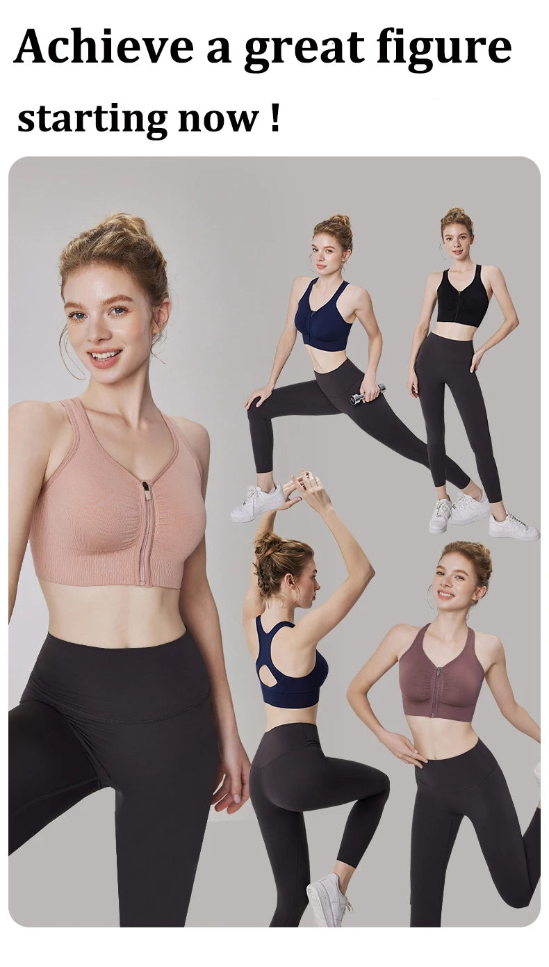 Women's Sports Bra - Plus Size Zipper Shock Resistant Bra with Gathered Brassiere Support - ZOOMNSTORE