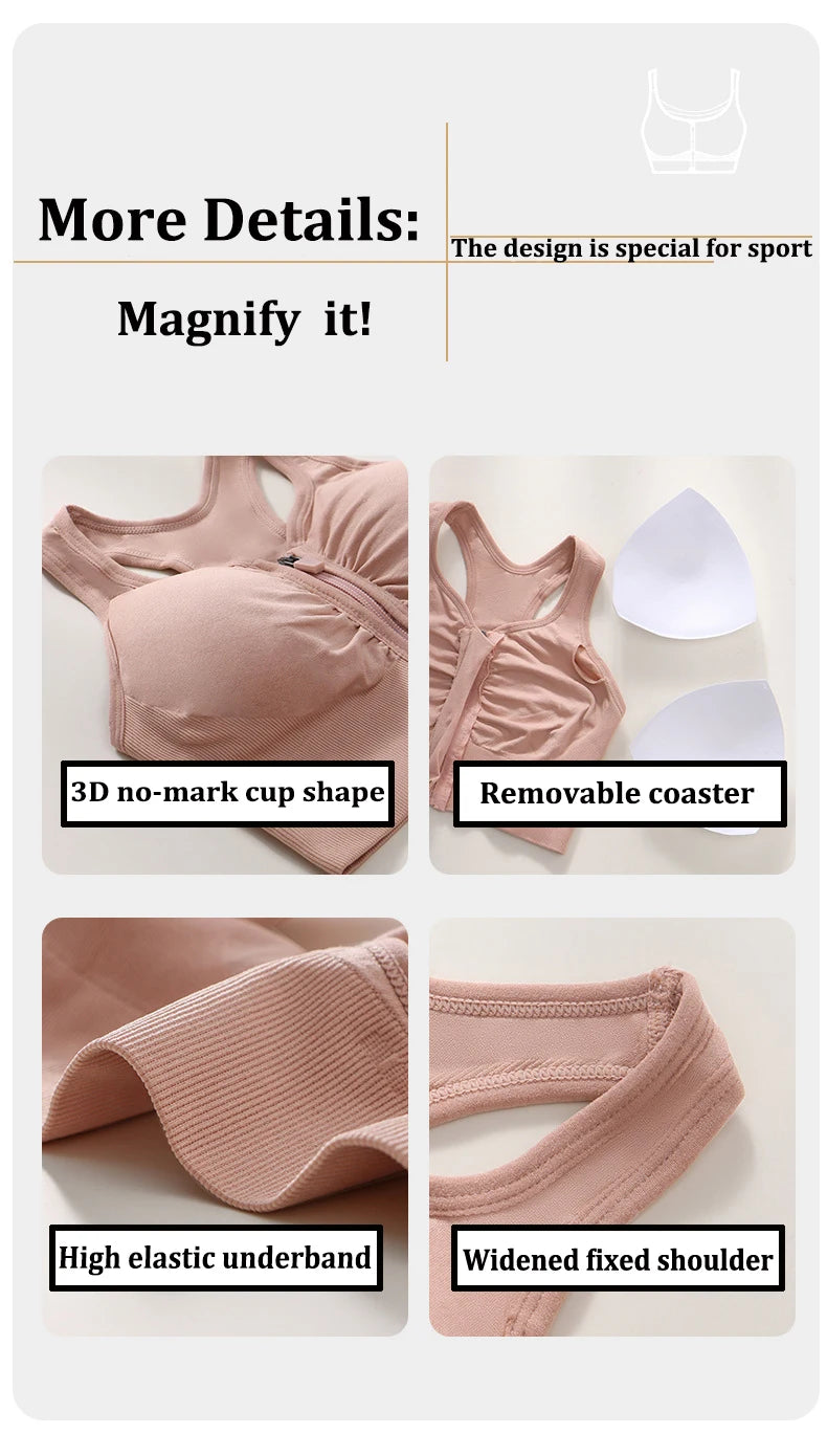 Women's Sports Bra - Plus Size Zipper Shock Resistant Bra with Gathered Brassiere Support - ZOOMNSTORE