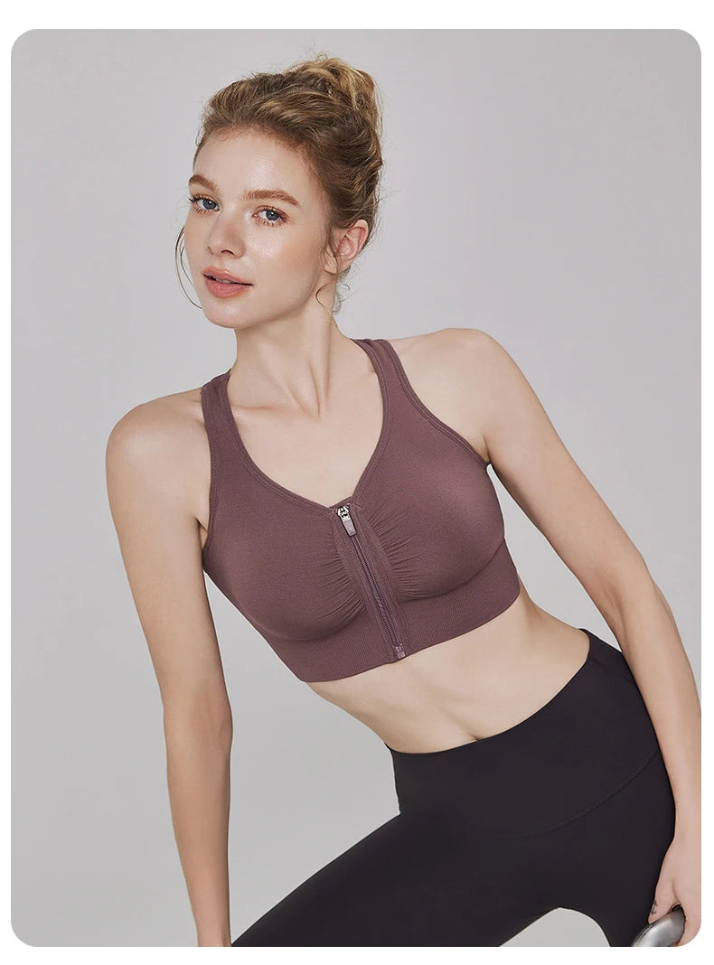 Women's Sports Bra - Plus Size Zipper Shock Resistant Bra with Gathered Brassiere Support - ZOOMNSTORE