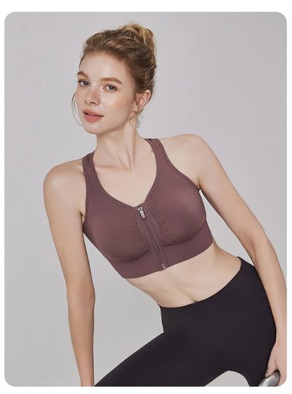 Women's Sports Bra - Plus Size Zipper Shock Resistant Bra with Gathered Brassiere Support - ZOOMNSTORE