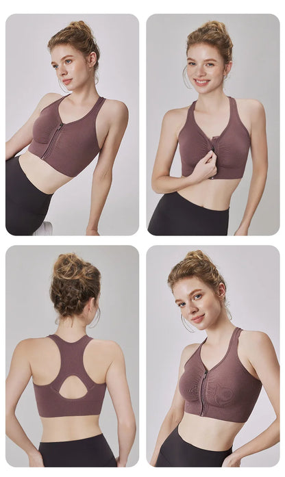 Women's Sports Bra - Plus Size Zipper Shock Resistant Bra with Gathered Brassiere Support - ZOOMNSTORE