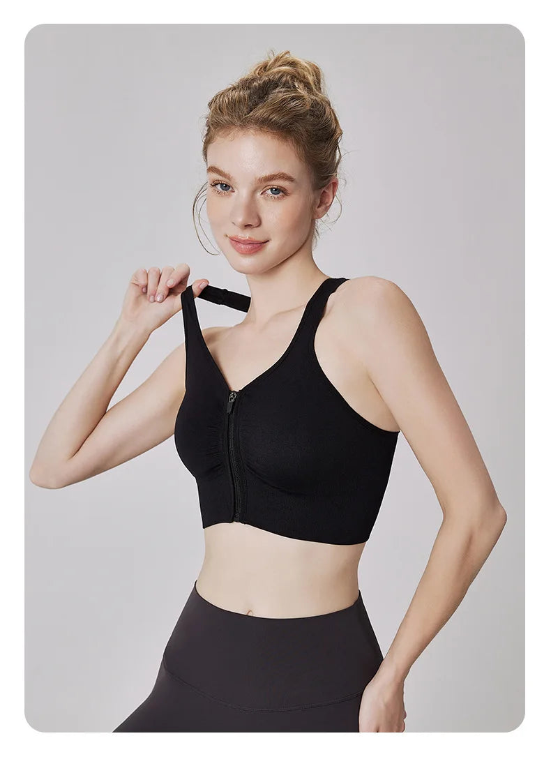 Women's Sports Bra - Plus Size Zipper Shock Resistant Bra with Gathered Brassiere Support - ZOOMNSTORE