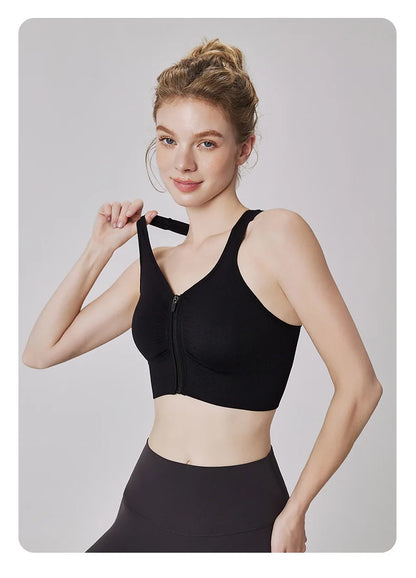 Women's Sports Bra - Plus Size Zipper Shock Resistant Bra with Gathered Brassiere Support - ZOOMNSTORE