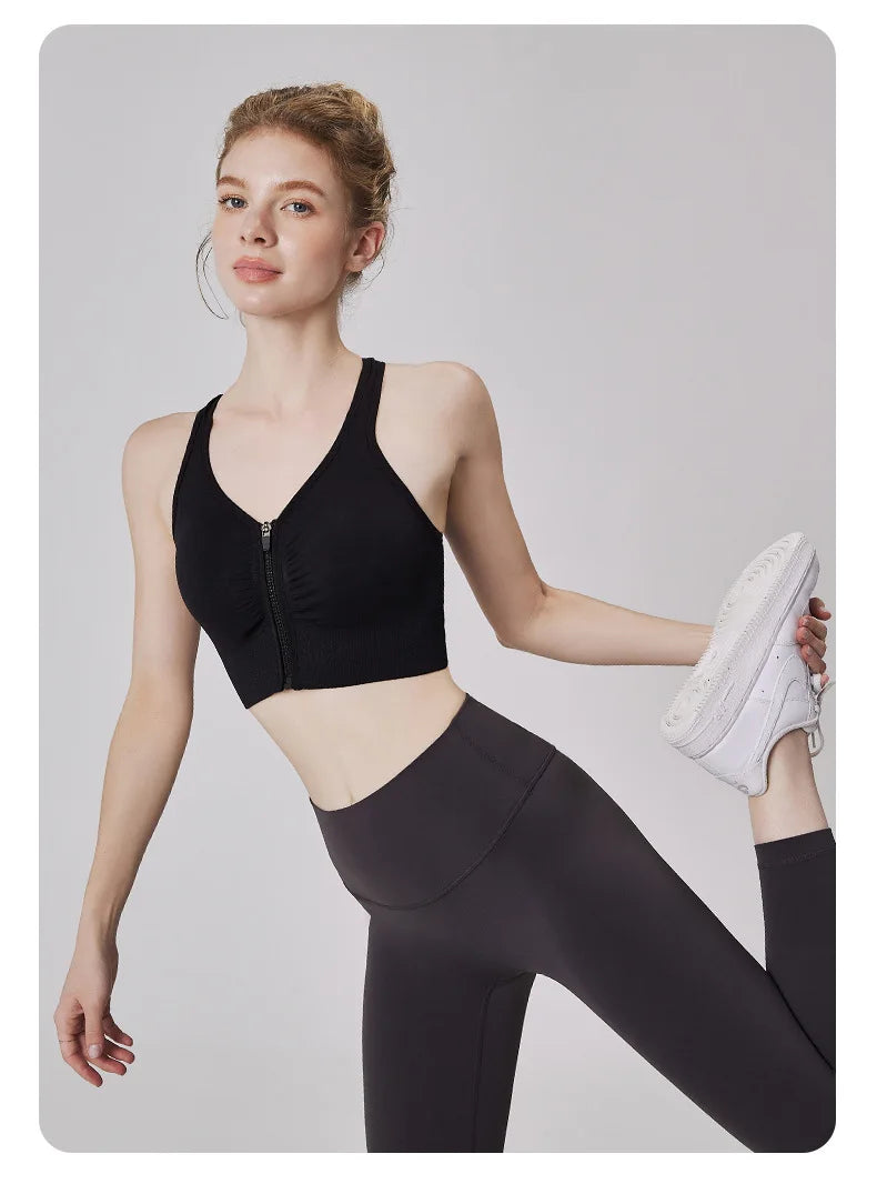 Women's Sports Bra - Plus Size Zipper Shock Resistant Bra with Gathered Brassiere Support - ZOOMNSTORE