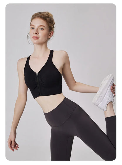 Women's Sports Bra - Plus Size Zipper Shock Resistant Bra with Gathered Brassiere Support - ZOOMNSTORE