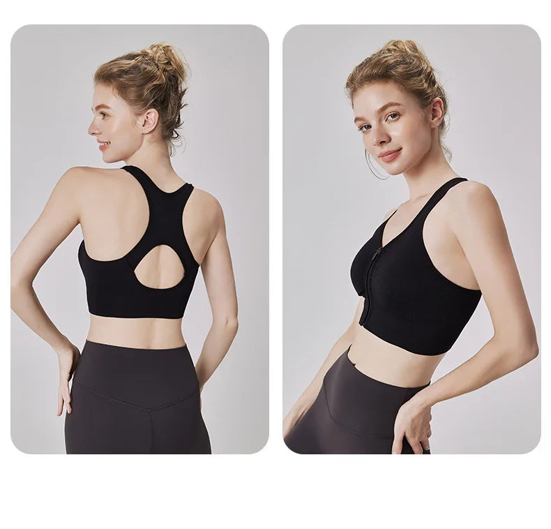 Women's Sports Bra - Plus Size Zipper Shock Resistant Bra with Gathered Brassiere Support - ZOOMNSTORE