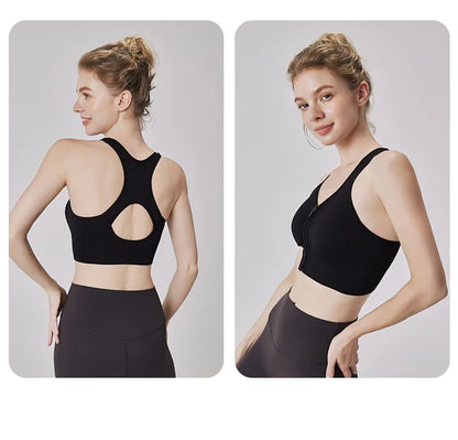 Women's Sports Bra - Plus Size Zipper Shock Resistant Bra with Gathered Brassiere Support - ZOOMNSTORE