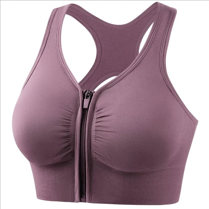 Women's Sports Bra - Plus Size Zipper Shock Resistant Bra with Gathered Brassiere Support - ZOOMNSTORE