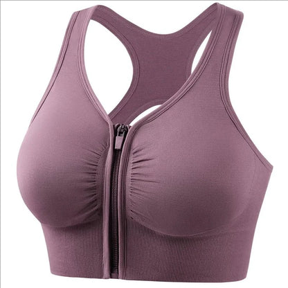 Women's Sports Bra - Plus Size Zipper Shock Resistant Bra with Gathered Brassiere Support - ZOOMNSTORE