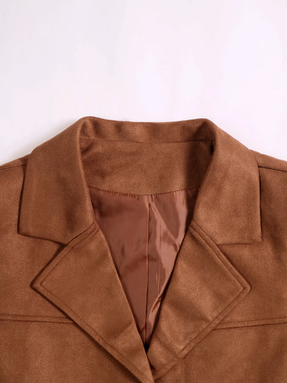 Women's Suede Coat - Loose Fit Outerwear | Fall Blazer Jacket With Buttons - ZOOMNSTORE