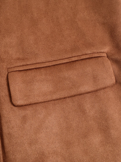 Women's Suede Coat - Loose Fit Outerwear | Fall Blazer Jacket With Buttons - ZOOMNSTORE