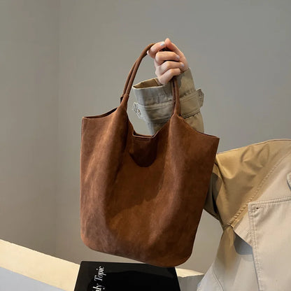 Women's Suede Shoulder Bag - High Capacity Casual Tote With Zippered Purse & Cell Phone Pocket - ZOOMNSTORE