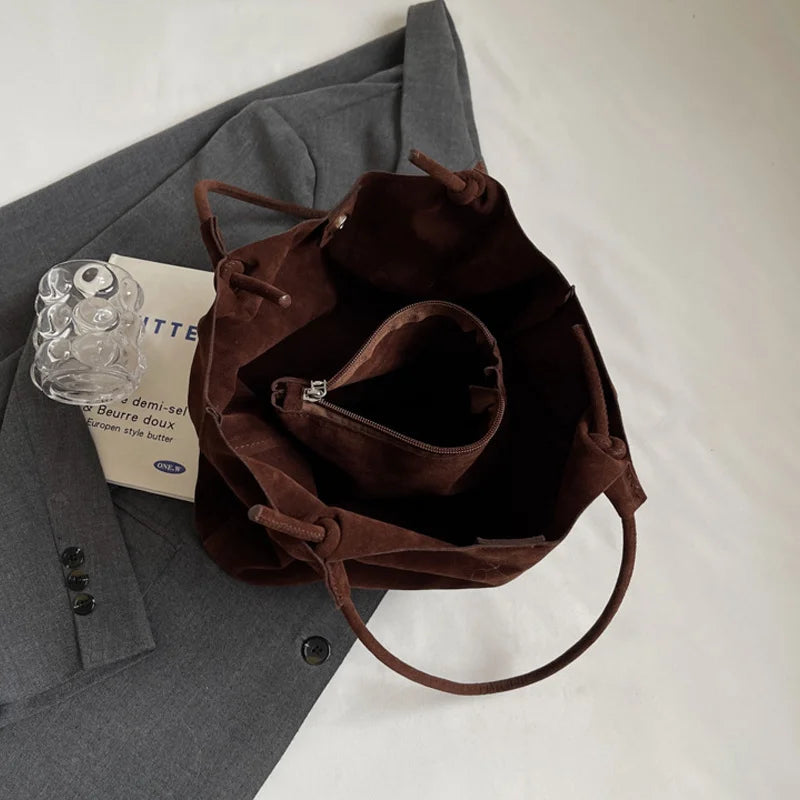 Women's Suede Shoulder Bag - High Capacity Casual Tote With Zippered Purse & Cell Phone Pocket - ZOOMNSTORE