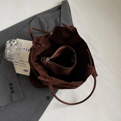 Women's Suede Shoulder Bag - High Capacity Casual Tote With Zippered Purse & Cell Phone Pocket - ZOOMNSTORE