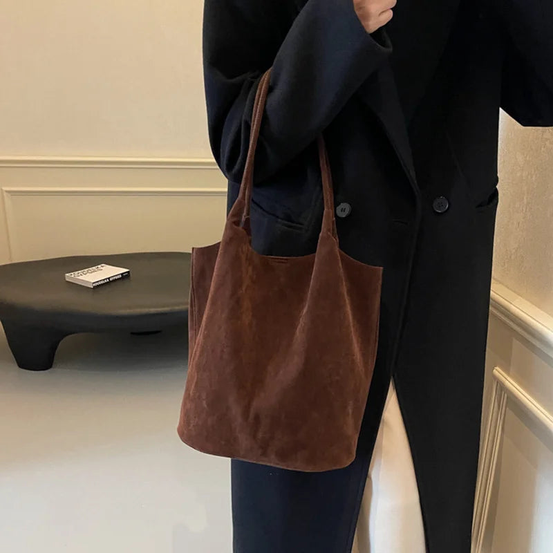 Women's Suede Shoulder Bag - High Capacity Casual Tote With Zippered Purse & Cell Phone Pocket - ZOOMNSTORE