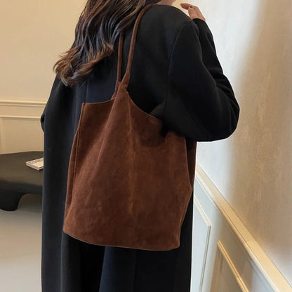 Women's Suede Shoulder Bag - High Capacity Casual Tote With Zippered Purse & Cell Phone Pocket - ZOOMNSTORE