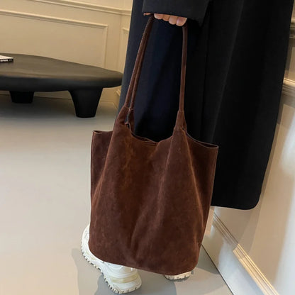 Women's Suede Shoulder Bag - High Capacity Casual Tote With Zippered Purse & Cell Phone Pocket - ZOOMNSTORE
