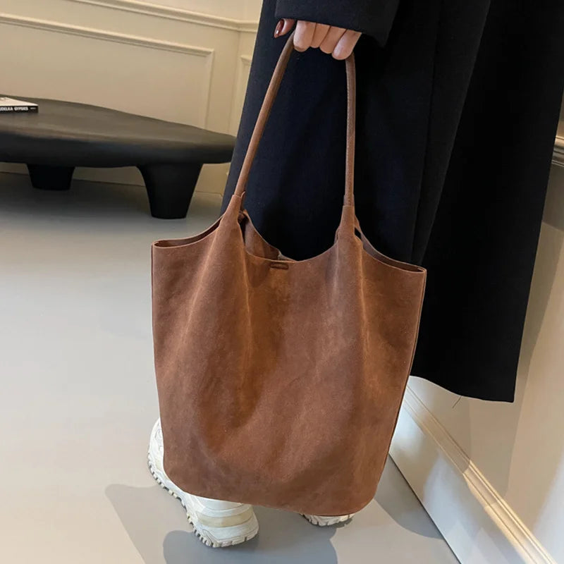 Women's Suede Shoulder Bag - High Capacity Casual Tote With Zippered Purse & Cell Phone Pocket - ZOOMNSTORE