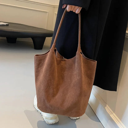 Women's Suede Shoulder Bag - High Capacity Casual Tote With Zippered Purse & Cell Phone Pocket - ZOOMNSTORE