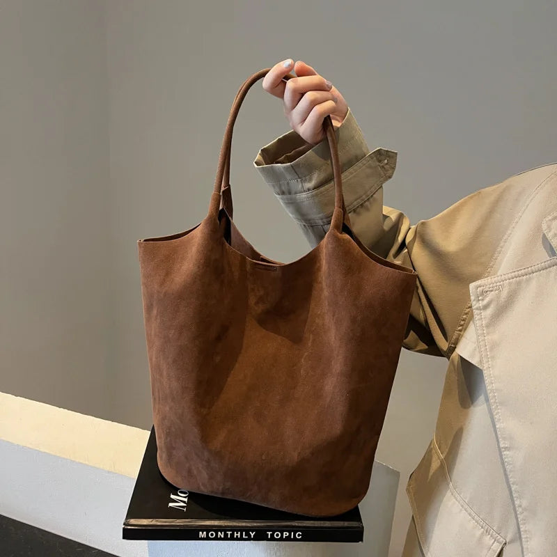 Women's Suede Shoulder Bag - High Capacity Casual Tote With Zippered Purse & Cell Phone Pocket - ZOOMNSTORE