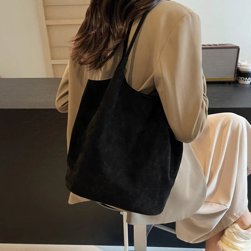 Women's Suede Shoulder Bag - High Capacity Casual Tote With Zippered Purse & Cell Phone Pocket - ZOOMNSTORE