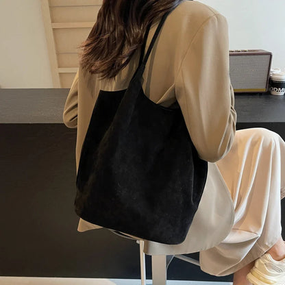 Women's Suede Shoulder Bag - High Capacity Casual Tote With Zippered Purse & Cell Phone Pocket - ZOOMNSTORE