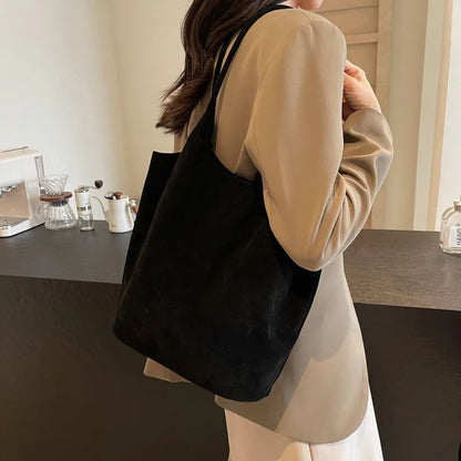 Women's Suede Shoulder Bag - High Capacity Casual Tote With Zippered Purse & Cell Phone Pocket - ZOOMNSTORE