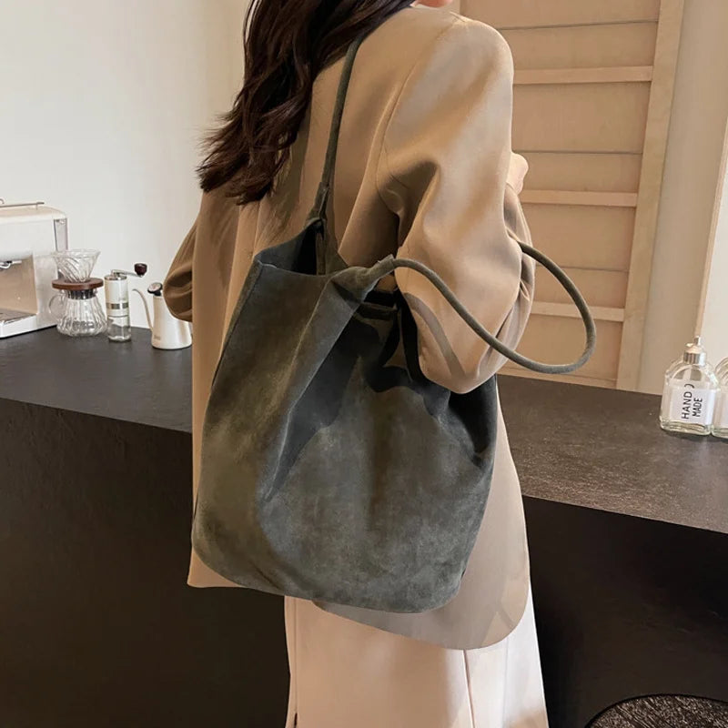Women's Suede Shoulder Bag - High Capacity Casual Tote With Zippered Purse & Cell Phone Pocket - ZOOMNSTORE