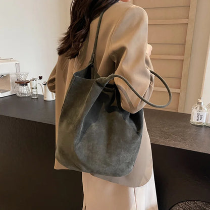 Women's Suede Shoulder Bag - High Capacity Casual Tote With Zippered Purse & Cell Phone Pocket - ZOOMNSTORE