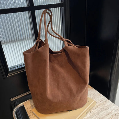Women's Suede Shoulder Bag - High Capacity Casual Tote With Zippered Purse & Cell Phone Pocket - ZOOMNSTORE