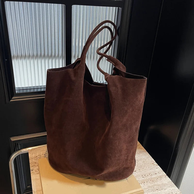 Women's Suede Shoulder Bag - High Capacity Casual Tote With Zippered Purse & Cell Phone Pocket - ZOOMNSTORE