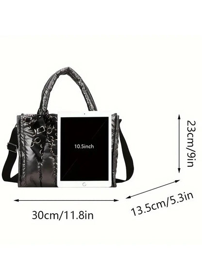 Women's Tote Bag - Quilted Crossbody Padded Shoulder Tote with Silk Scarf Accent - ZOOMNSTORE