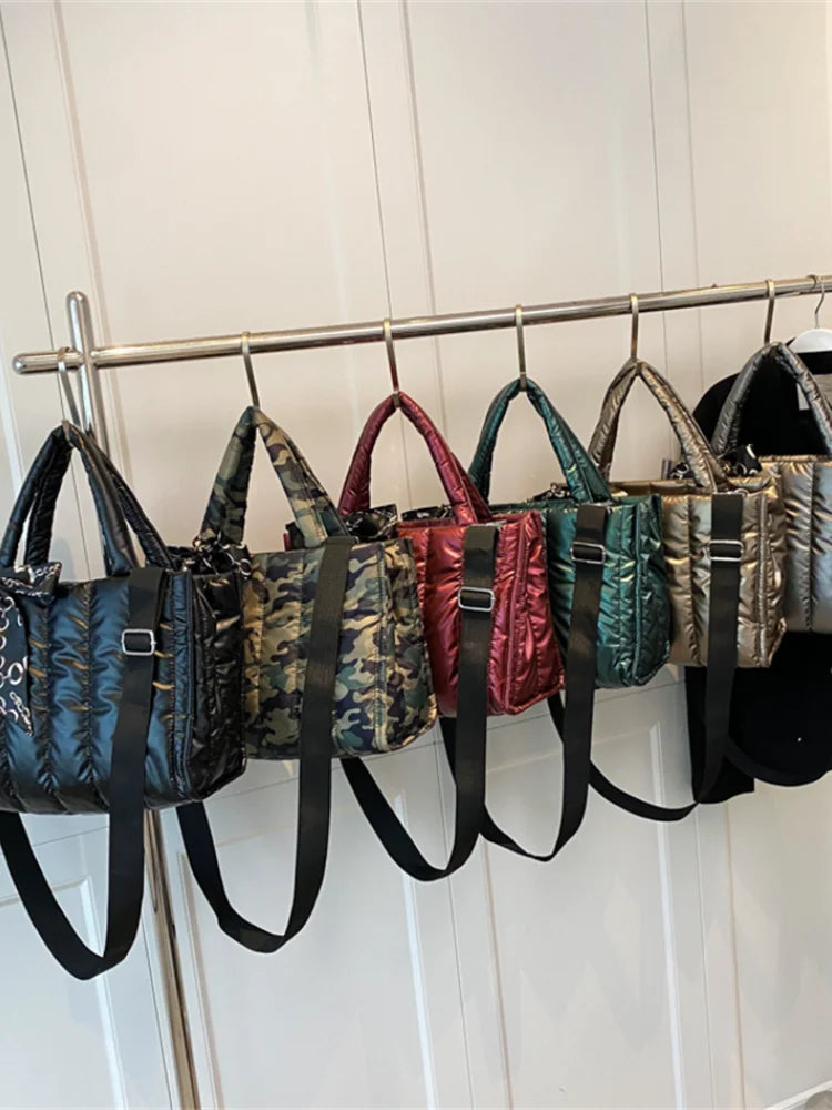Women's Tote Bag - Quilted Crossbody Padded Shoulder Tote with Silk Scarf Accent - ZOOMNSTORE