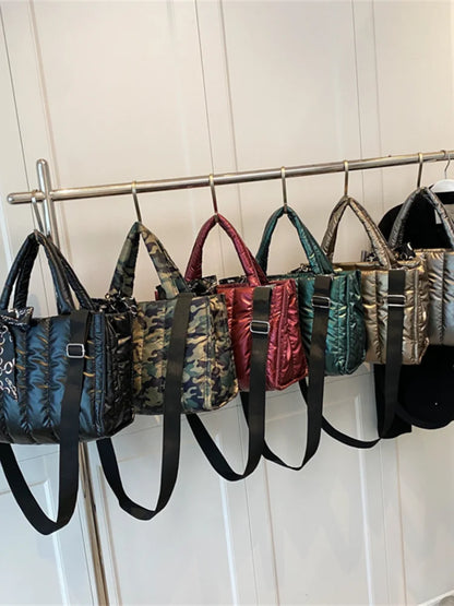 Women's Tote Bag - Quilted Crossbody Padded Shoulder Tote with Silk Scarf Accent - ZOOMNSTORE