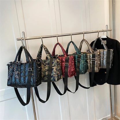 Women's Tote Bag - Quilted Crossbody Padded Shoulder Tote with Silk Scarf Accent - ZOOMNSTORE