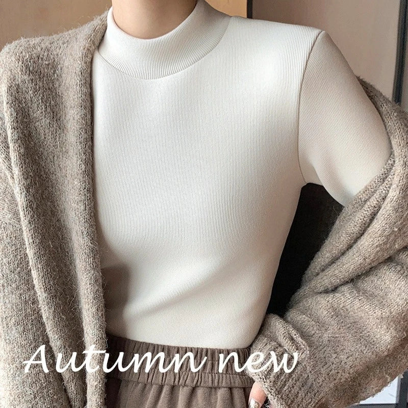 Women's Turtleneck Shirt - Warm Fleece Tee With Long Sleeve Slim Fit Top - ZOOMNSTORE