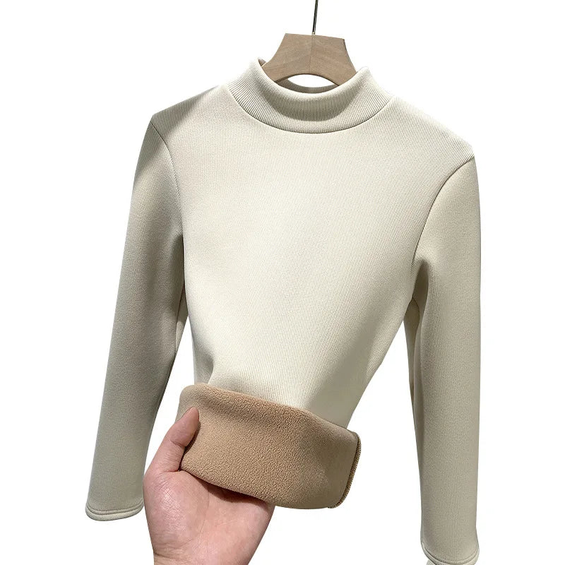 Women's Turtleneck Shirt - Warm Fleece Tee With Long Sleeve Slim Fit Top - ZOOMNSTORE