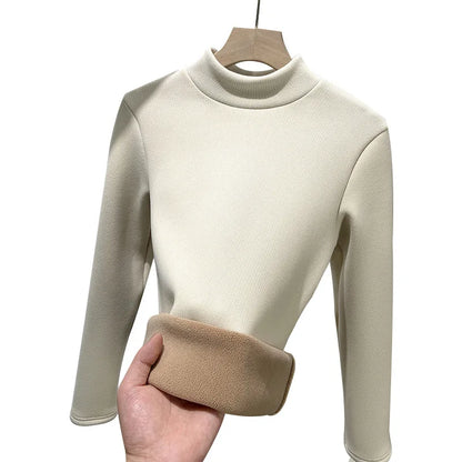 Women's Turtleneck Shirt - Warm Fleece Tee With Long Sleeve Slim Fit Top - ZOOMNSTORE