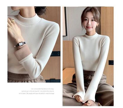 Women's Turtleneck Shirt - Warm Fleece Tee With Long Sleeve Slim Fit Top - ZOOMNSTORE