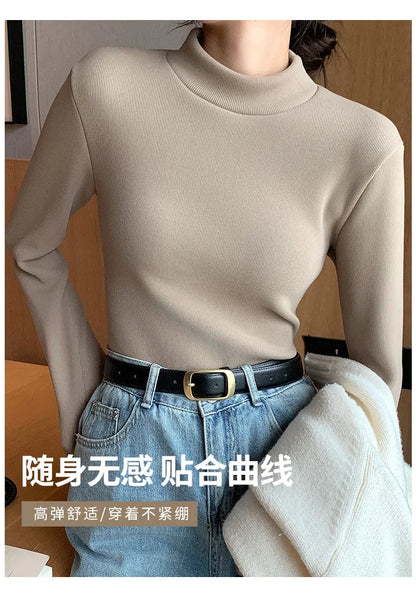 Women's Turtleneck Shirt - Warm Fleece Tee With Long Sleeve Slim Fit Top - ZOOMNSTORE